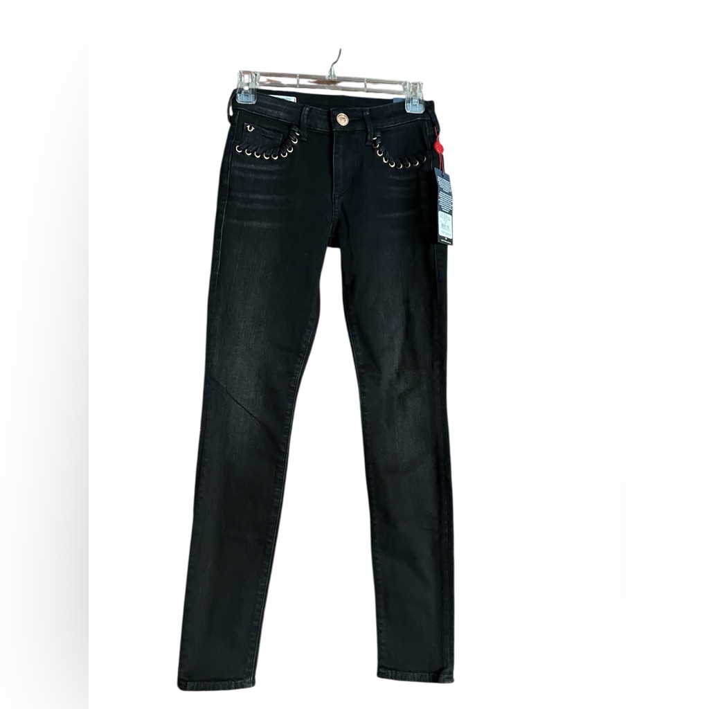 True Religion Women’s Halle Super Skinny Eyelet Black Jeans Size 24 Nwt